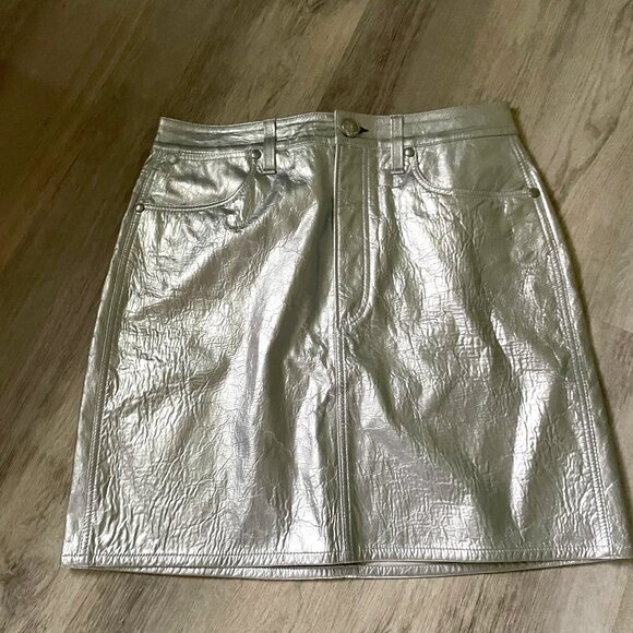 Rag & Bone Silver Metallic Leather Mini Skirt Size 27 - Picture 1 of 5